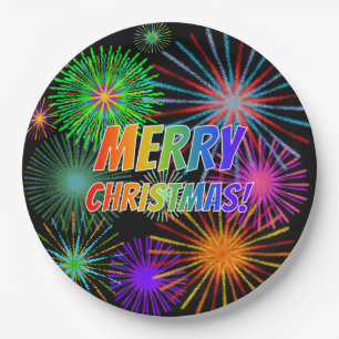 Fun, Colourful, Rainbow Spectrum "MERRY CHRISTMAS! Paper Plate