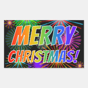 Fun, Colourful, Rainbow Spectrum "MERRY CHRISTMAS! Rectangular Sticker