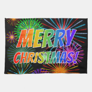 Fun, Colourful, Rainbow Spectrum "MERRY CHRISTMAS! Tea Towel