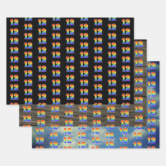 Fun, Colourful, Rainbow Spectrum Pattern 12 Event  Wrapping Paper Sheet (Set)
