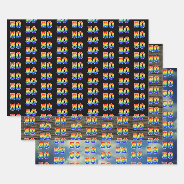 Fun, Colourful, Rainbow Spectrum Pattern 50 Event  Wrapping Paper Sheet (Set)