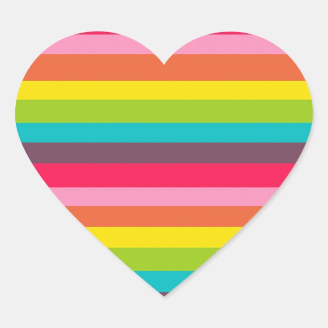 Fun Colourful Rainbow Stripes Girly Colour Pattern Heart Sticker (Front)