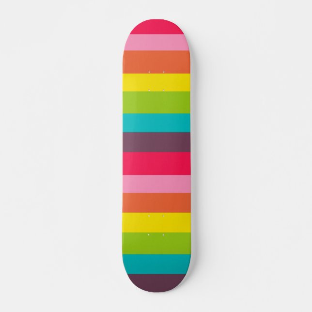Fun Colourful Rainbow Stripes Girly Colour Pattern Skateboard (Front)