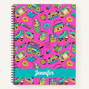 Fun Colourful Retro 80s Music Player Neon Pink Nam Notebook