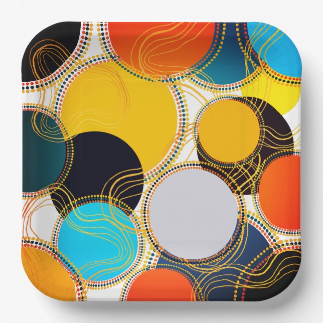 Fun Colourful Retro Abstract Freeform Party 9" Paper Plate (Front)
