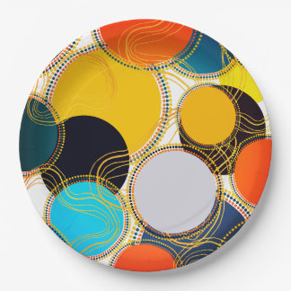 Fun Colourful Retro Abstract Gold Freeform Party Paper Plate