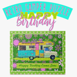 Fun Colourful Retro Coach Camper Happy Birthday Jigsaw Puzzle