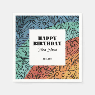 Fun Colourful Retro Groovy Rainbow Floral Birthday Napkin