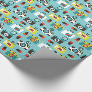 Fun Colourful Retro Lomo Cameras Pattern (Blue) Wrapping Paper
