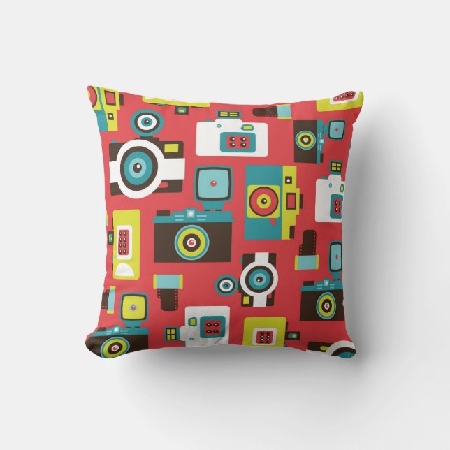 Fun Colourful Retro Lomo Cameras Pattern Cushion (Front)