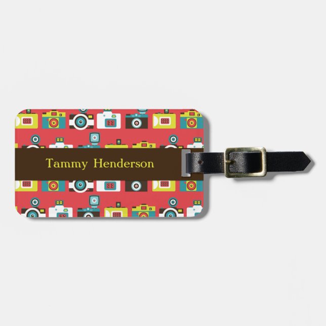 Fun Colourful Retro Lomo Cameras Pattern Luggage Tag (Front Horizontal)