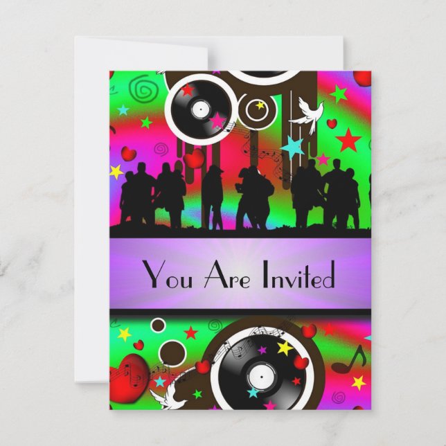 Fun colourful retro music  party invitation (Front)