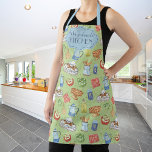 Fun Colourful Retro Watercolor Kitchen Chef Name Apron<br><div class="desc">Bright and colourful "Bon Appetite" pattern made with watercolor painted vintage kitchen items and foods and faux gold glitter elements,  customisable text for a personalised gift.</div>