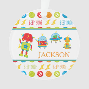 Fun Colourful Robot Beep Boop Pattern Kid Christma Ornament
