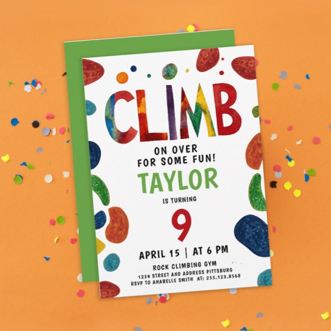Fun Colourful Rock Climbing Wall Kid Birthday Part Invitation (Creator Uploaded)
