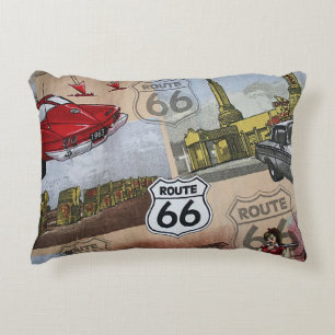 Fun Colourful Route 66 Collage Pattern Decorative Cushion