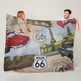 Fun Colourful Route 66 Collage Pattern Fleece Blanket