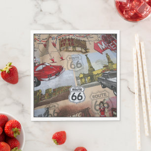 Fun Colourful Route 66 Collage Pattern Napkin