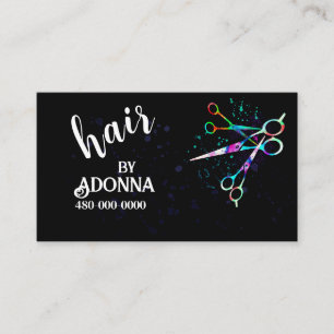 fun colourful scissors art on black bold  business card