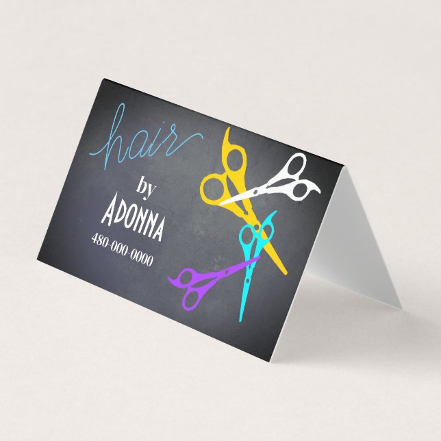 fun colourful scissors hair stylist salon grey   business card (Front)