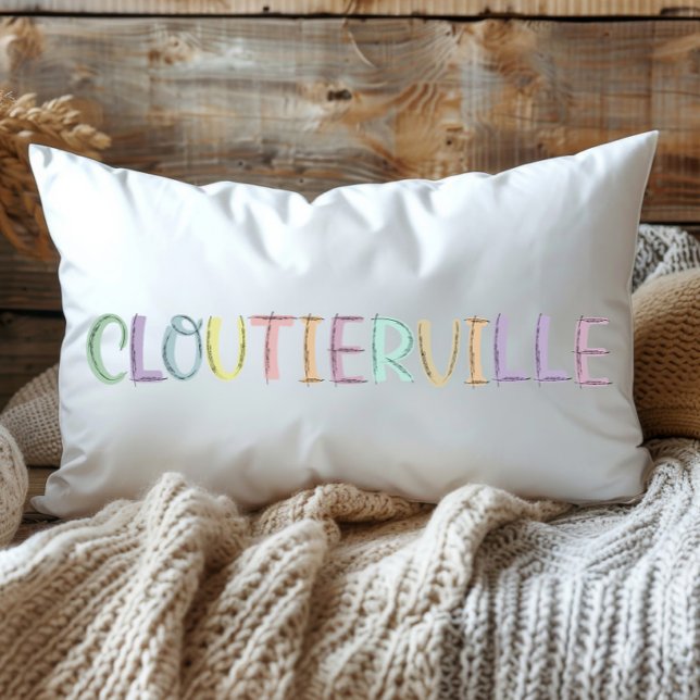 Fun Colourful Sketch Cloutierville Louisiana  Lumbar Cushion (Creator Uploaded)