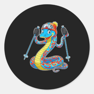 Fun colourful skiing snake winter adventure classic round sticker
