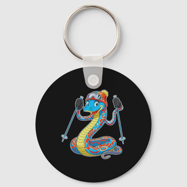 Fun Colourful Skiing Snake Winter Adventure  Key Ring (Front)
