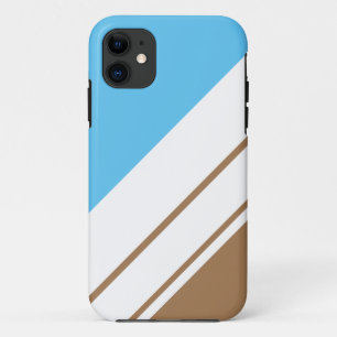 Fun Colourful Sky Blue Mocha Diagonal White Stripe iPhone 11 Case