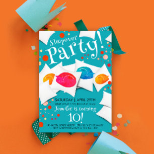 Fun Colourful Sleepover Cat Slumber Party Pillow Invitation