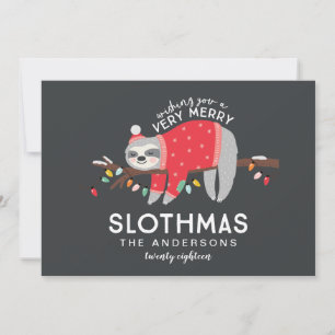 fun colourful sloth christmas holiday card
