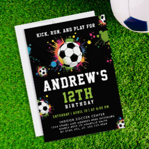 Fun Colourful Soccer Birthday Party Black Sport Invitation