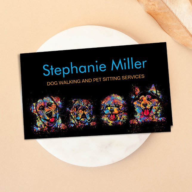 Fun Colourful Splatter Dogs - Dog Walker /Sitter Business Card (Creator Uploaded)