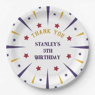 Fun Colourful Star Birthday Party Thank You Paper Plate