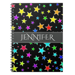 Fun, Colourful Stars Pattern + Personalised Name Notebook