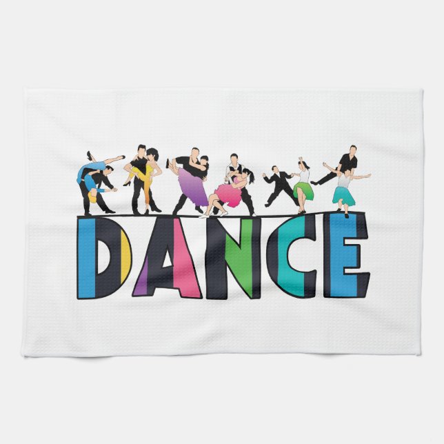 Fun & Colourful Striped Dancers Dance Tea Towel (Horizontal)