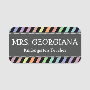 Fun, Colourful Stripes, Personalised Teacher Name Name Tag