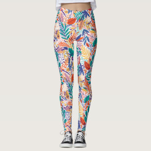 Fun Colourful Summer Organic Nature Pattern Leggings