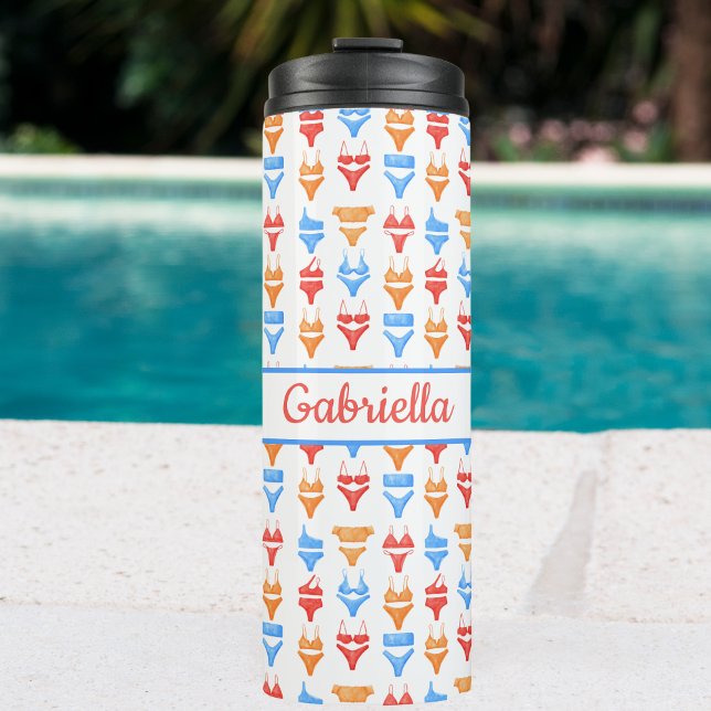 Fun Colourful Summer Pool Beach Personalised Name Thermal Tumbler (Creator Uploaded)