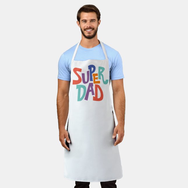 Fun Colourful Super Dad Word Art Quote Apron (Worn)