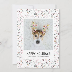 Fun Colourful Terrazzo Pattern Pet Photo Holiday Card