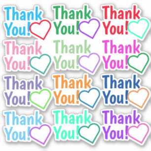 Fun, Colourful "Thank You!" + Heart Shape Stickers