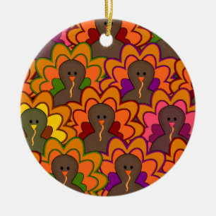 Fun Colourful Thanksgiving Turkeys Ceramic Ornament