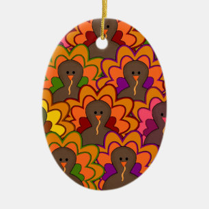 Fun Colourful Thanksgiving Turkeys Ceramic Ornament