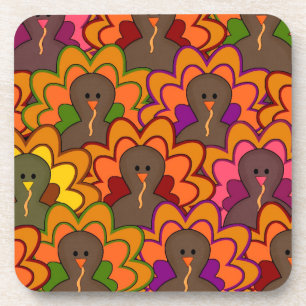 Fun Colourful Thanksgiving Turkeys Coaster
