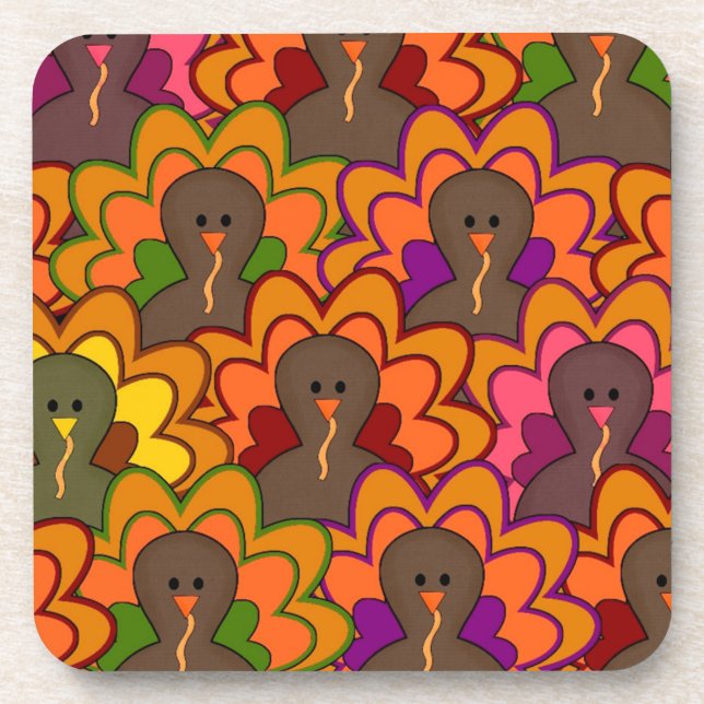 Fun Colourful Thanksgiving Turkeys Coaster (Front)
