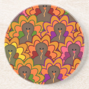 Fun Colourful Thanksgiving Turkeys Coaster