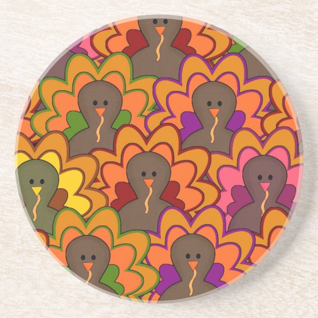 Fun Colourful Thanksgiving Turkeys Coaster (Front)