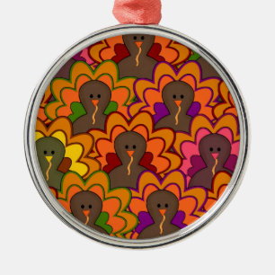 Fun Colourful Thanksgiving Turkeys Metal Tree Decoration