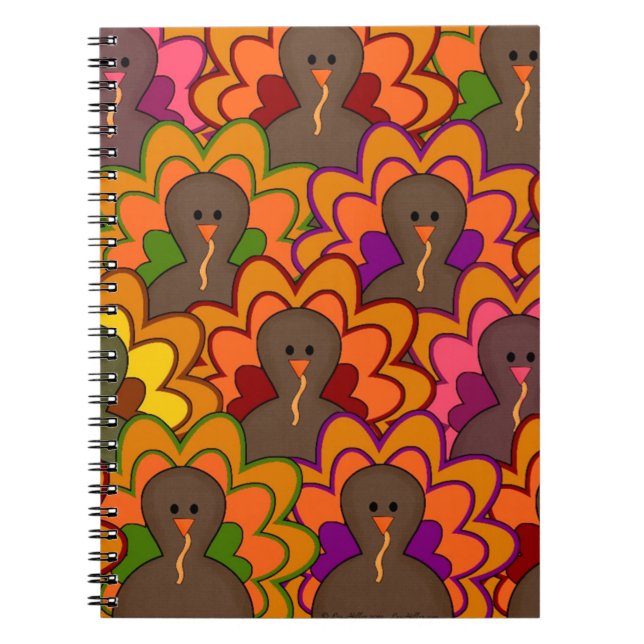 Fun Colourful Thanksgiving Turkeys Notebook (Front)