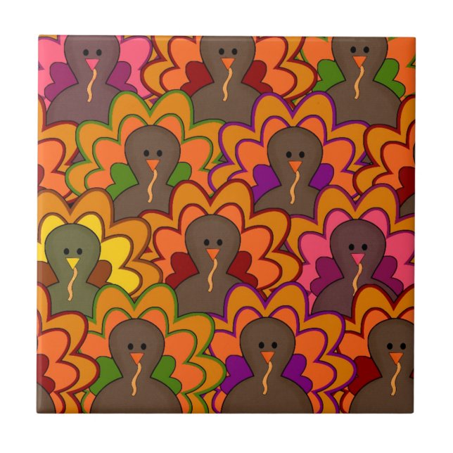 Fun Colourful Thanksgiving Turkeys Tile (Front)